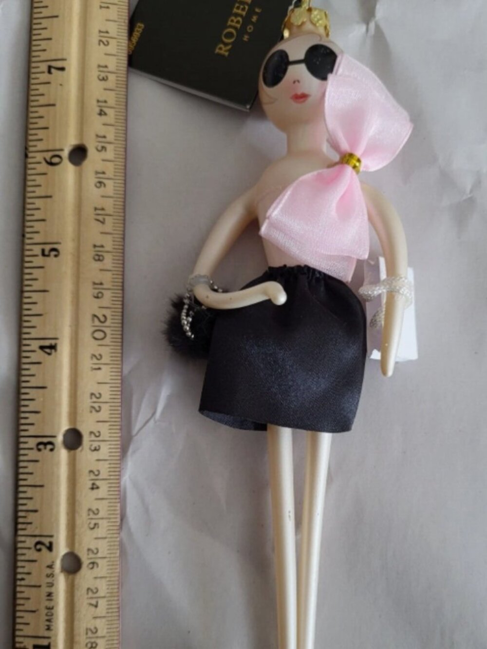 Robert Stanley Black Pink Dress Handbag Fashion Runway Girl Doll Xmas 7"Ornament